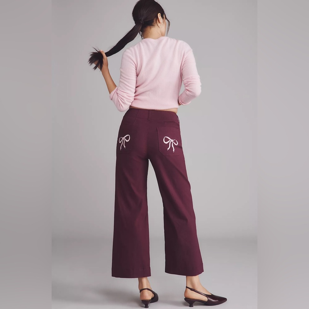 THE COLETTE BOW POCKET CROP WIDE-LEG PANTS BY MAEVE Dried Plum 26 P